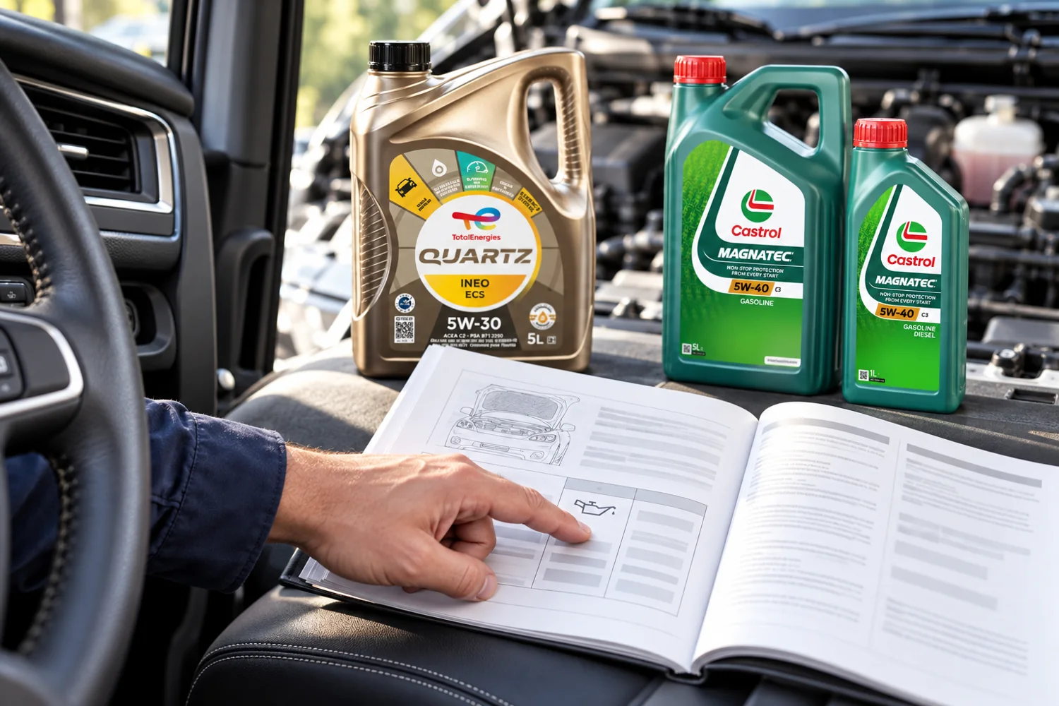 Vérification du carnet de la voiture avant de choisir une huile moteur 5W30 ou 5W40