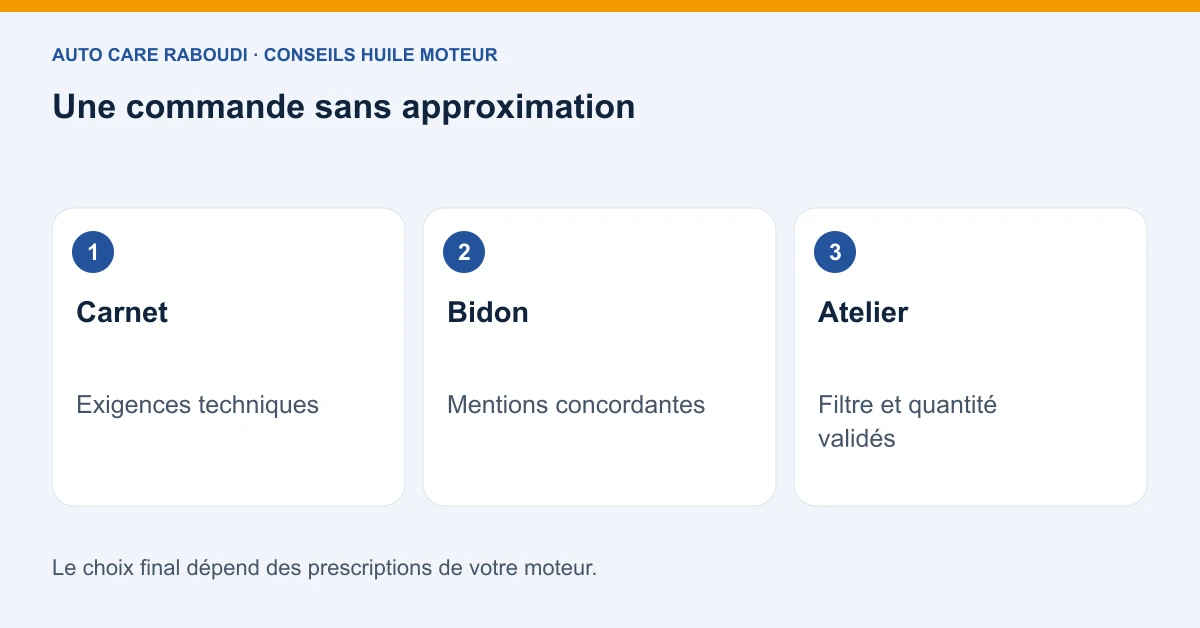 Une commande sans approximation : Carnet, Exigences techniques ; Bidon, Mentions concordantes ; Atelier, Filtre et quantité validés