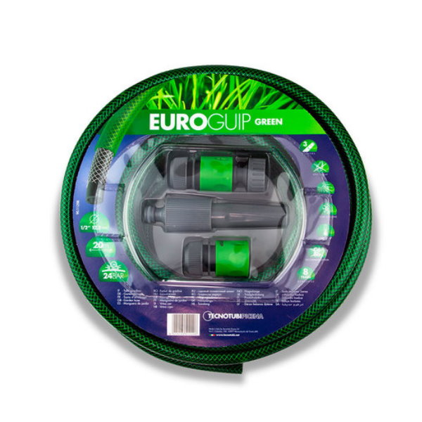 Kit tuyau d'arrosage complet EUROGUIP - 25 Mètres/15mm + Support  Mural Gratuit