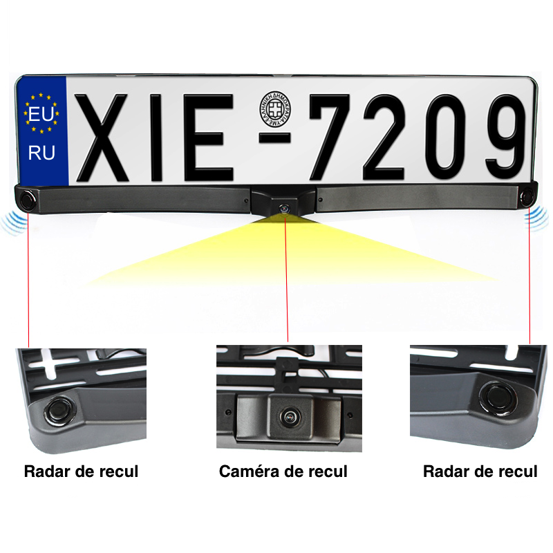 Caméra de Recul intégrée avec Support de plaque d'Immatriculation Lescars, Caméras et radars de recul